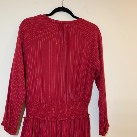 Rails Red Metallic Stripe Smocked Tiered Dress Small Festive Holiday Party - Picture 8 of 15